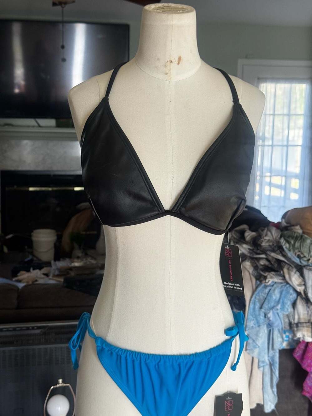 No Boundaries Faux Leather Triangle Bikini Top XL 15-17